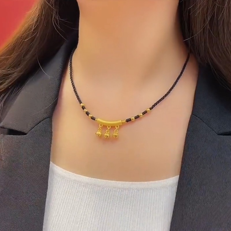 老凤凰【顺丰速运】 999足金铃铛弯管吊坠黄金项链女3d硬金转运珠编织