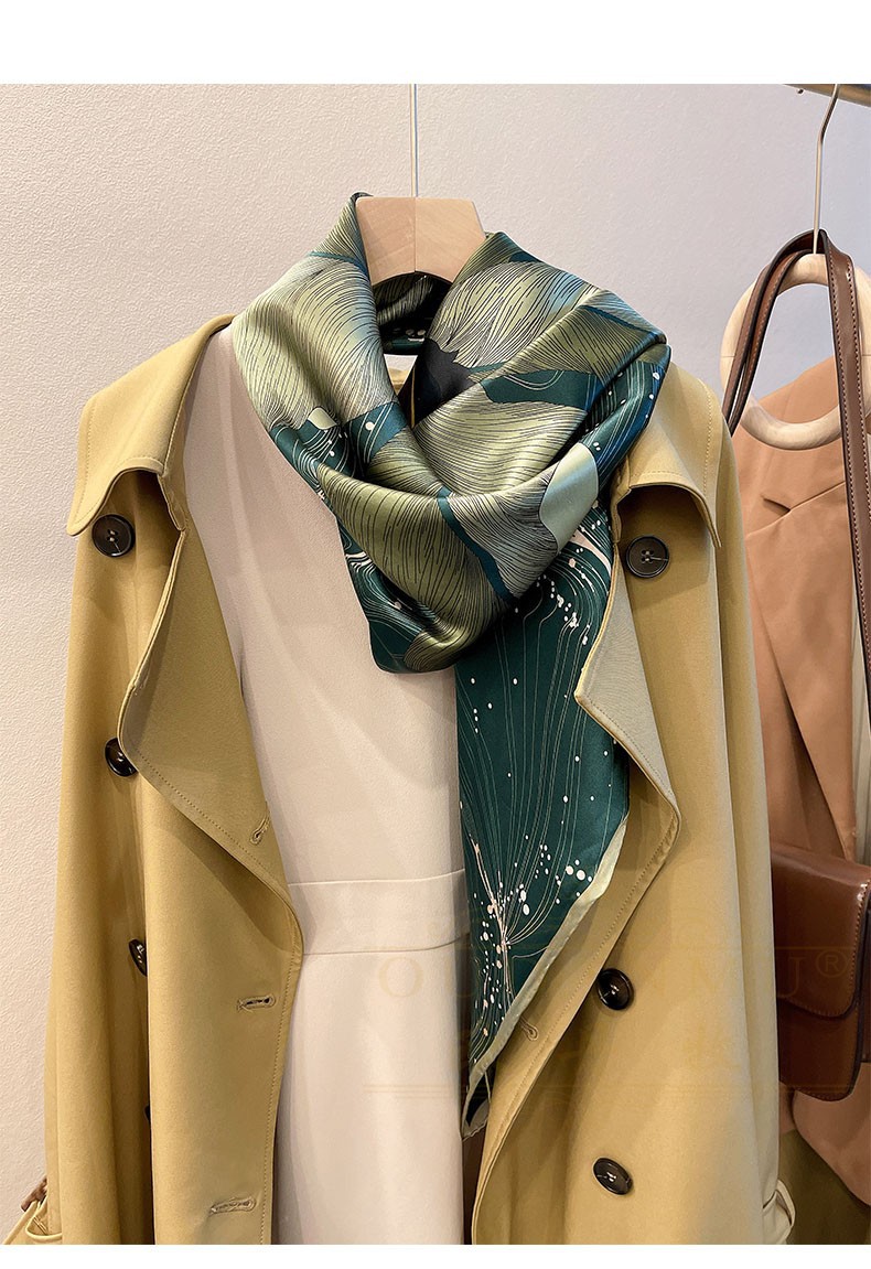 欧丹牧品牌真丝围巾女春秋季韩版百搭110缎面大方巾桑蚕丝丝巾披肩