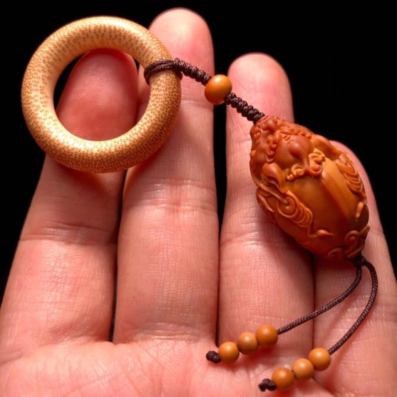 湘歌橄榄核单籽貔貅吊坠男款皮丘貔貅钥匙扣手机挂件核雕文玩把件貔貅