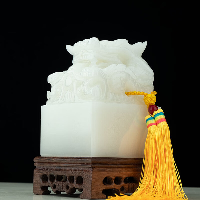 晨林之歌天然玉石盘龙玉玺印章龙头印摆件官财印印办公礼品中式桌面