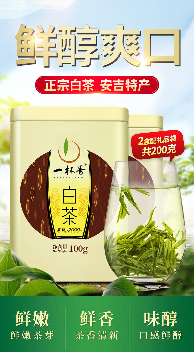 睦思2022茶叶明前安吉特产白茶200g罐装春茶绿茶茶叶散装礼盒装罐装