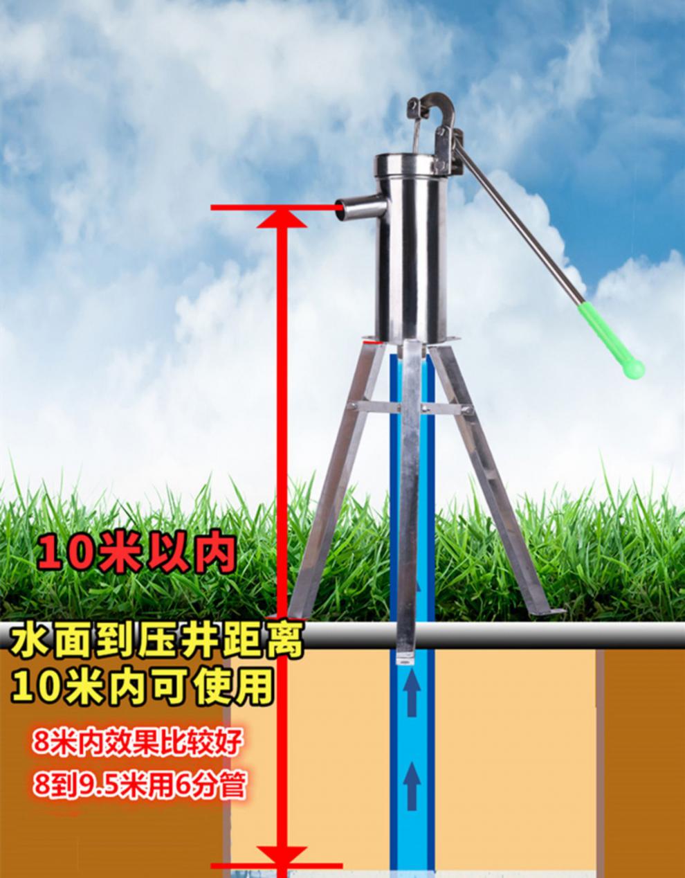加厚加大压水井摇水泵家用手动井头抽水器不锈钢摇井泵大头泵老式 特