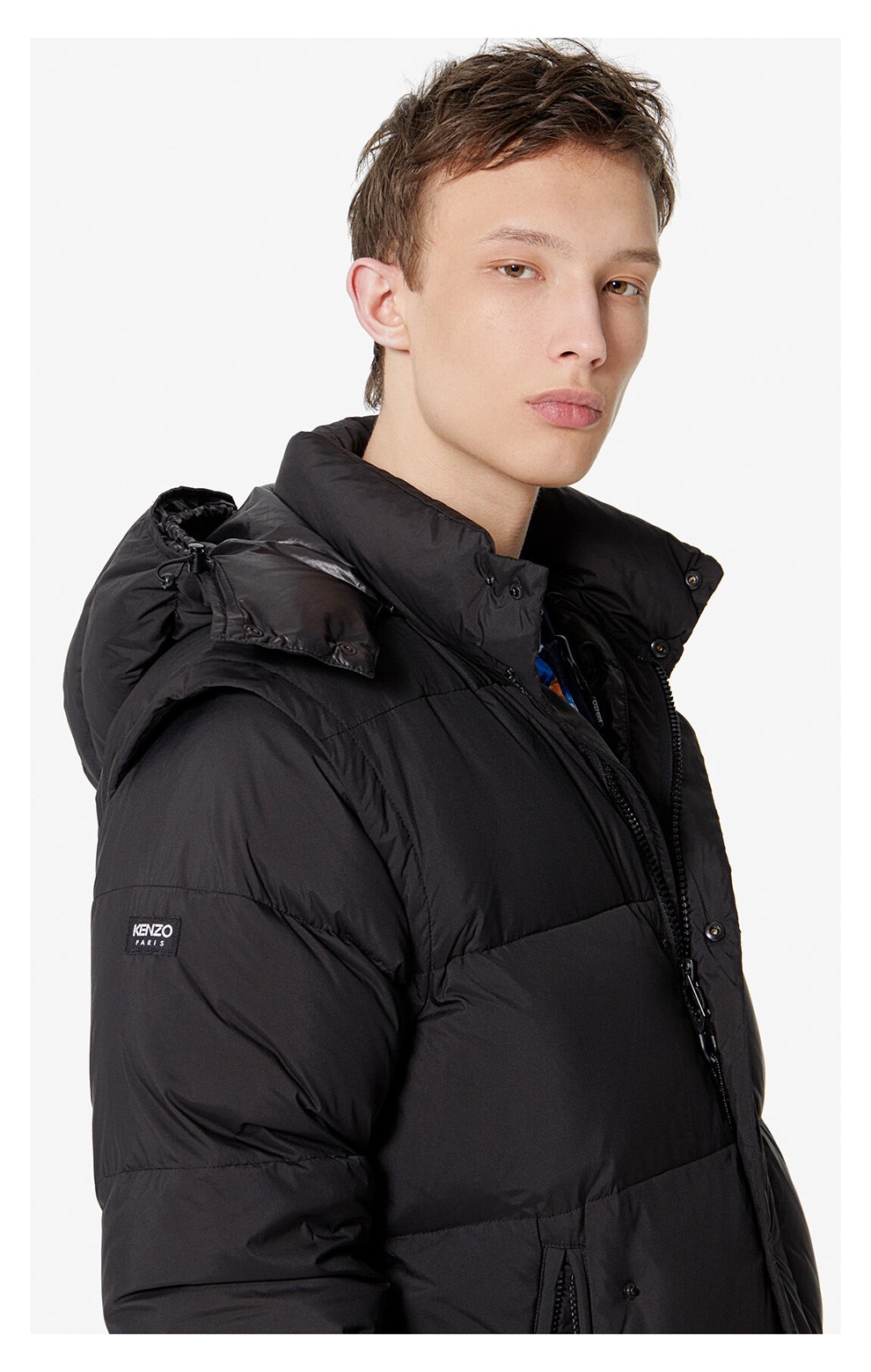 kenzo高田贤三男士尼龙长款羽绒服连帽夹克外套f965ou6291nw99黑色xl