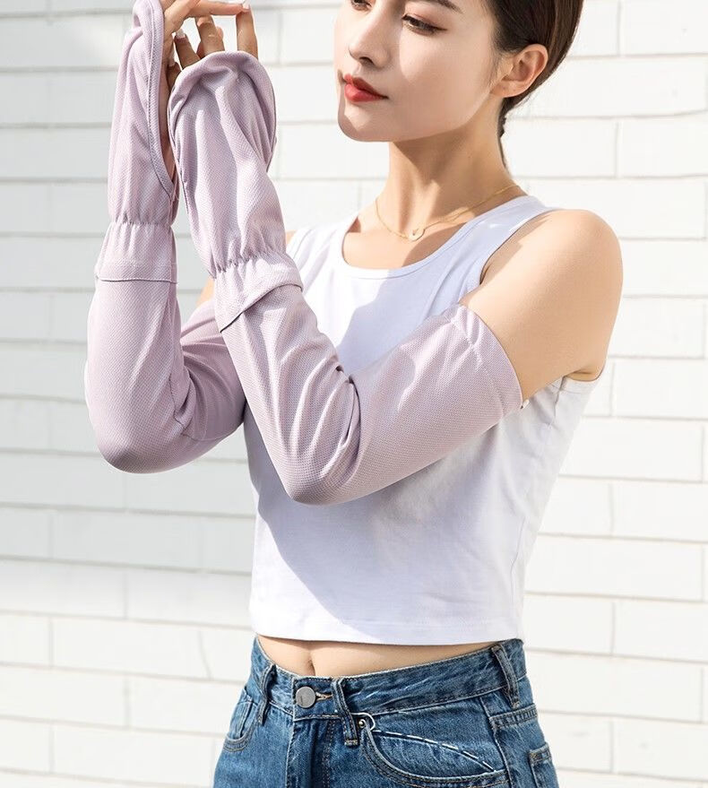 黑泽木夏天袖套女骑车夏季半指防晒手套袖套女长款透气棉布开车骑车护