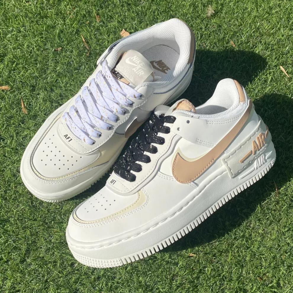 适配1空军一号af1shadow低帮奶油色咖啡色黄色鞋带鞋绳黑白底鸳鸯烫金