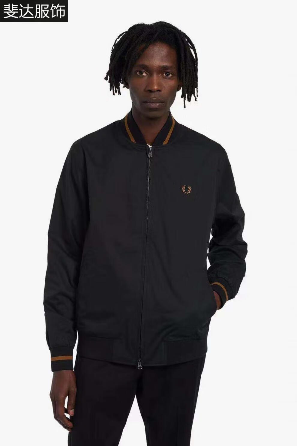 fredperry麦穗麦穗2021秋季新款男士飞行服夹克潮牌彩条棒球服黑色间