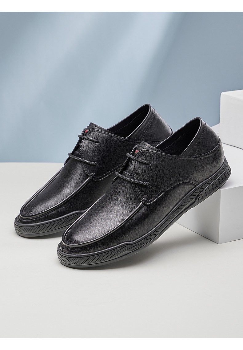 高哥增高鞋男休闲内增高皮鞋2022春季新款软底软面真皮百搭男鞋黑色