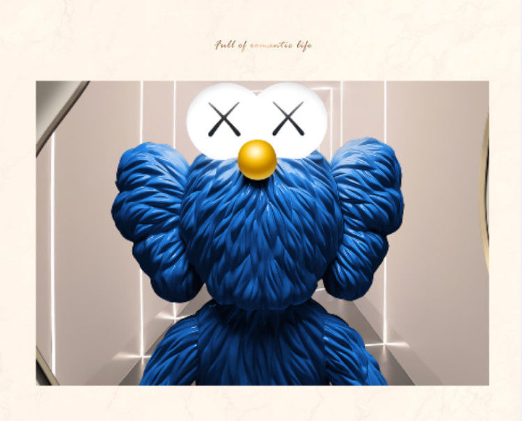 挂画正对门网红熊卡通轻奢客厅画竖版潮牌熊晶瓷画0013060铝合金黑框