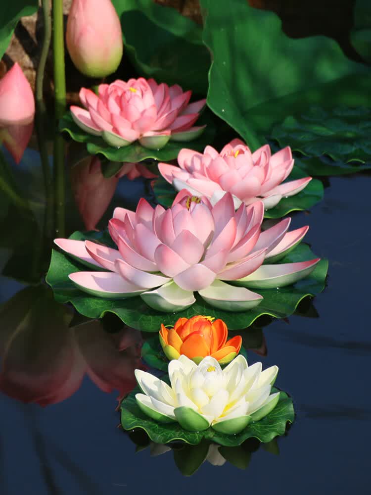 假荷花仿真花池塘水池鱼缸造景荷叶睡莲漂浮装饰摆件莲花供佛道具 28