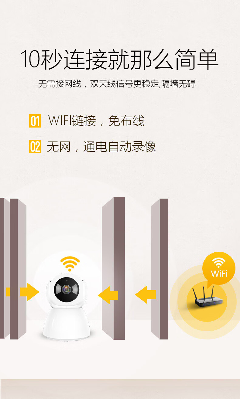 wjhhv380无线监控摄像头高清双向对讲wifi手机远程观看家用监控室内机