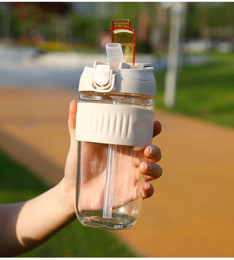 咖啡杯手持便携男生女生水杯夏季玻璃水杯女夏季学生韩版带吸管便携