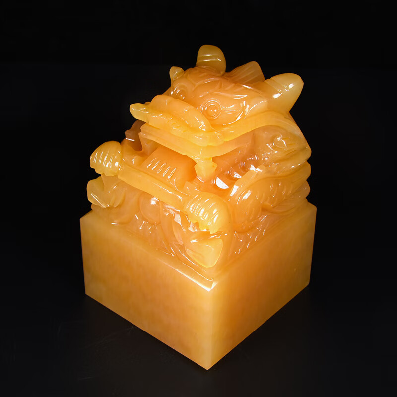 天然米黄玉龙头大印章秦始皇乾隆皇帝传国故宫玉玺印章篆刻8印章礼盒