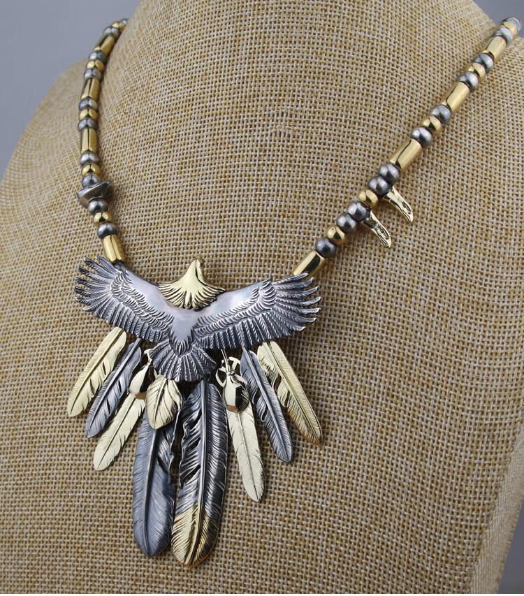 925 银手工复刻 高桥吾郎goros组合套装goros实心珠项链羽毛大鹰 一