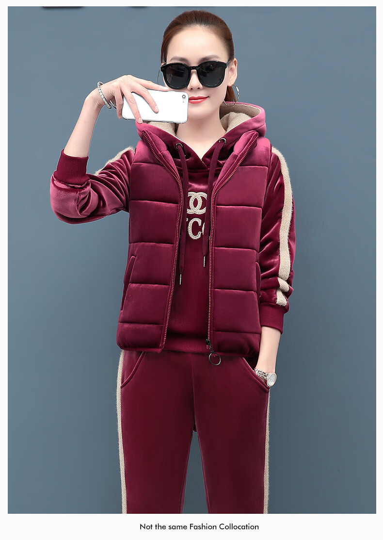 轻奢侈品牌booxco ck冬季金丝绒套装女三件套潮流洋气时尚新款保暖