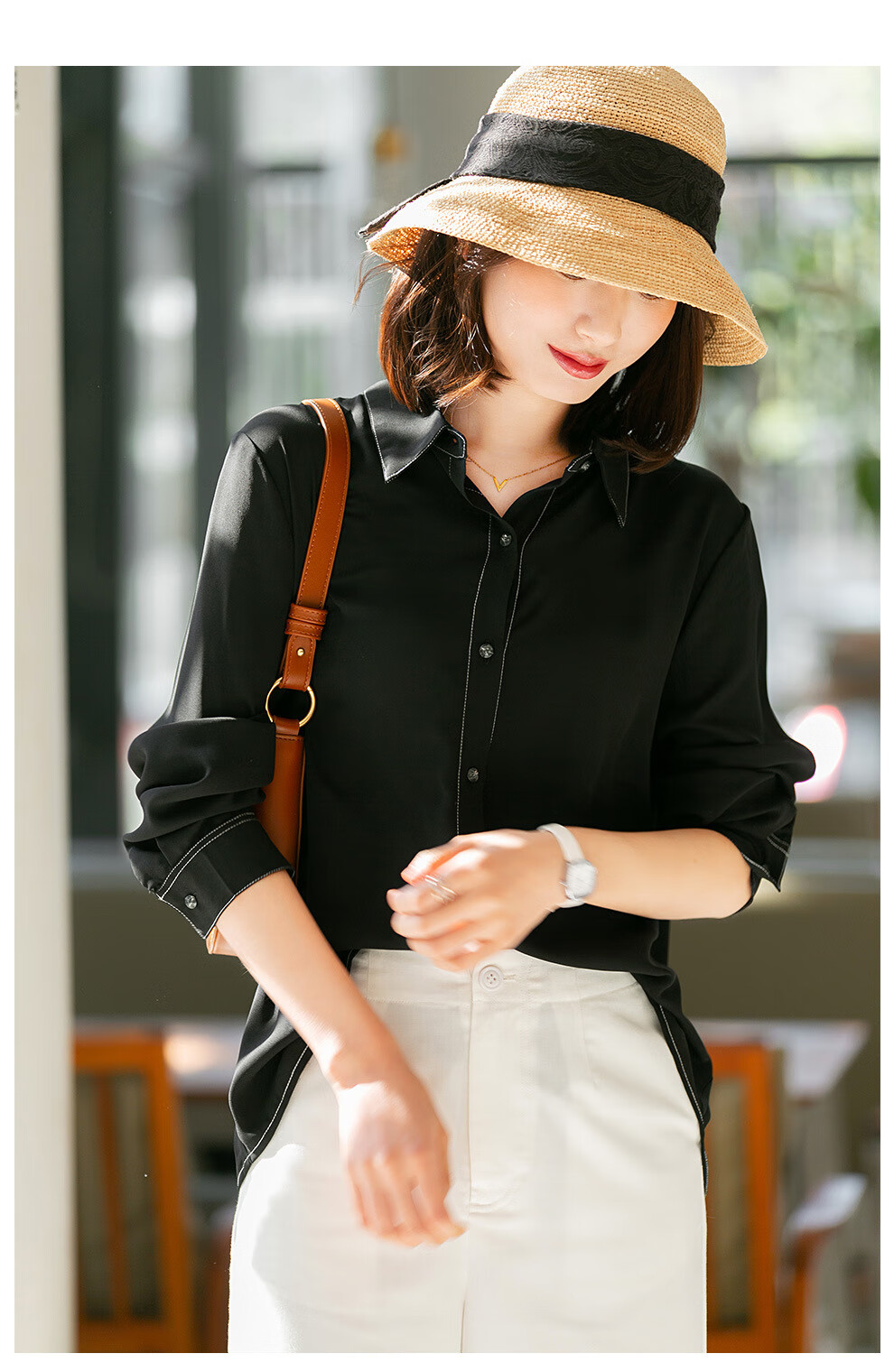 co only co品牌女装衬衫 2020春季新品时尚简约黑白撞色条宽松长袖