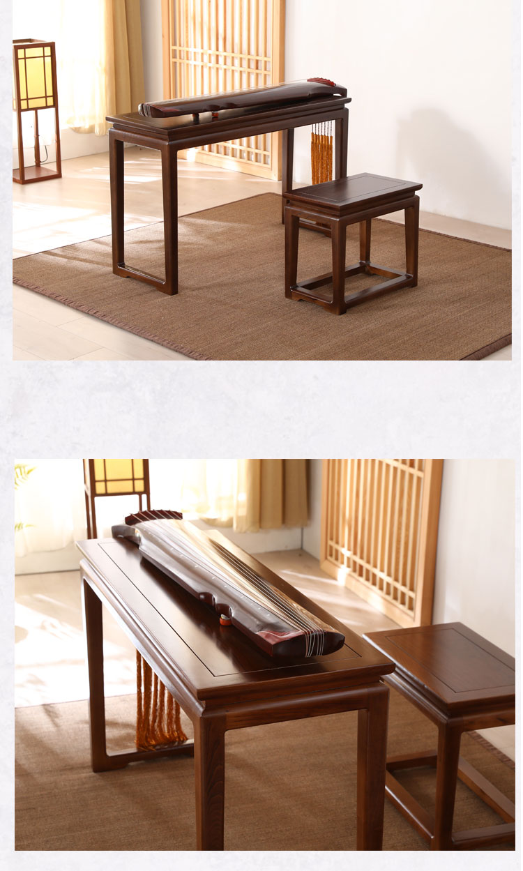 宏仪嘉木新中式全实木古筝桌琴桌琴凳老榆木仿古国学桌禅意共鸣琴台