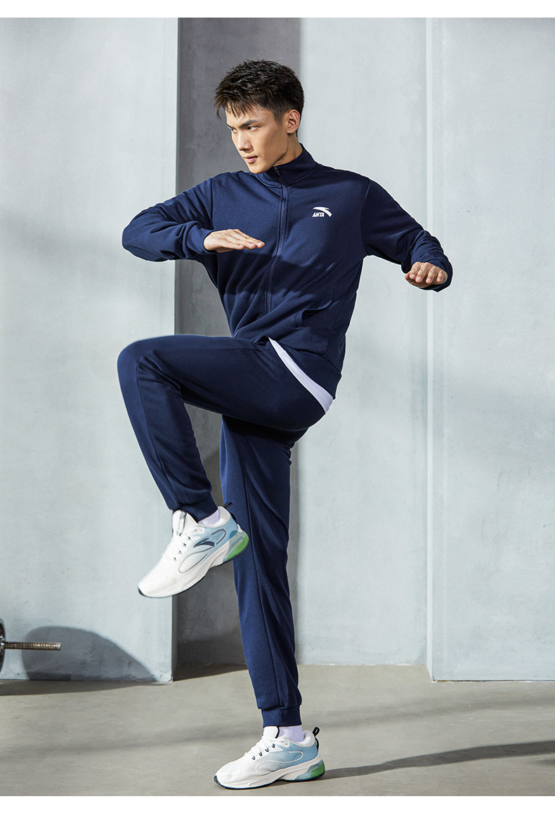 安踏(anta)运动套装男2022冬季新款开衫针织外套跑步长裤两件套户外