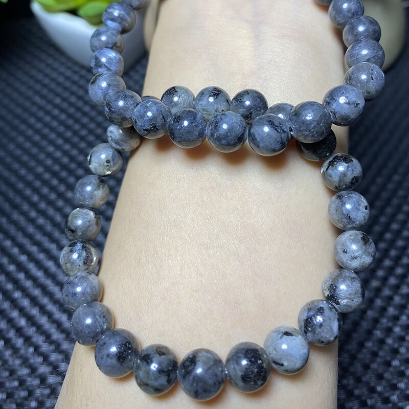 去寻 黑煤精拉长石手链 魔鬼月光石圆珠手串女水晶饰礼物 约10mm/串