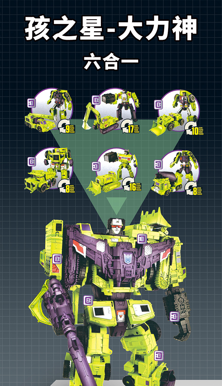 idw大无畏大力神变形玩具六合体挖地虎汽车机器人金刚组合孩之星