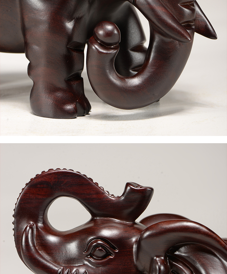 黑檀实木雕刻大象摆件木头根雕福财吉祥象创意家居装饰工艺品 花梨整