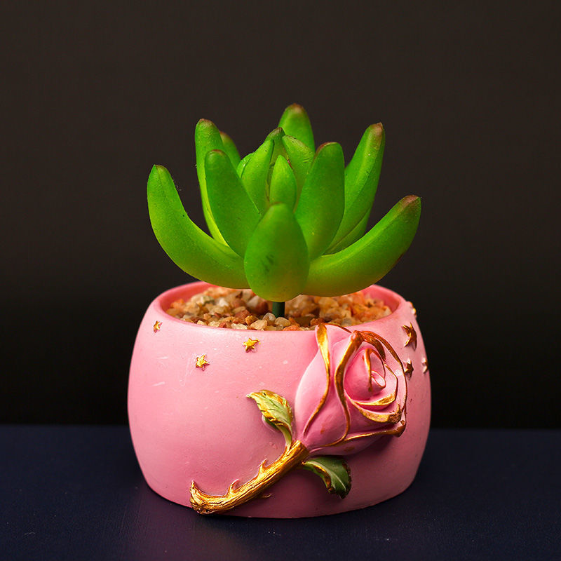 仿真小盆栽办公桌电视柜桌面迷你多肉装饰可爱创意摆设假多肉摆件蓝色