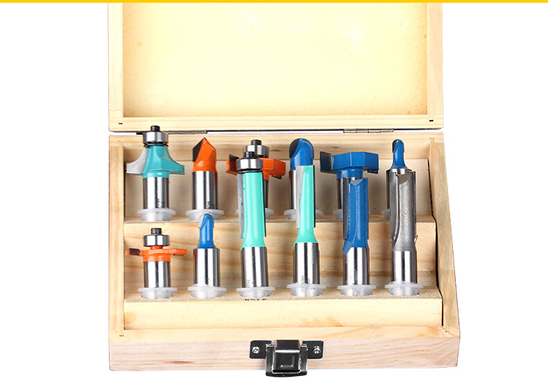 木工铣刀套装橱柜门板修边机刀头锣刀圆底圆角刀开槽刀具12柄5只套装7