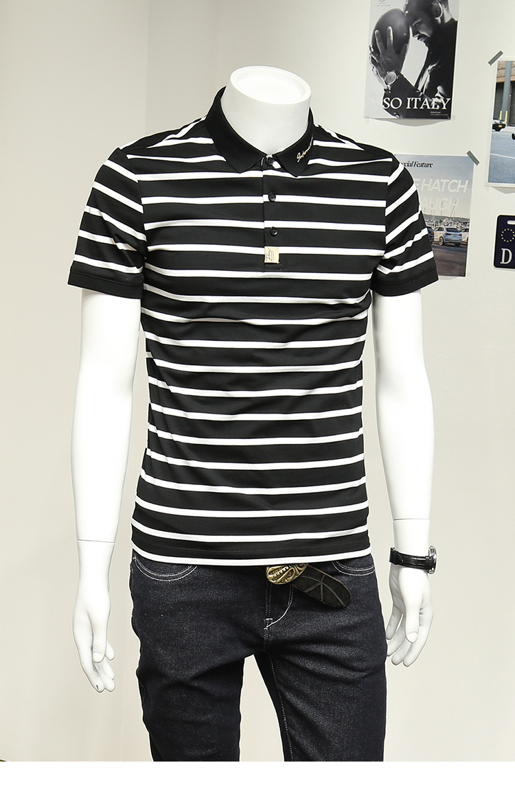 andseeyou潮牌polo衫男时尚男士条纹短袖潮字母刺绣翻领菠萝衫商务