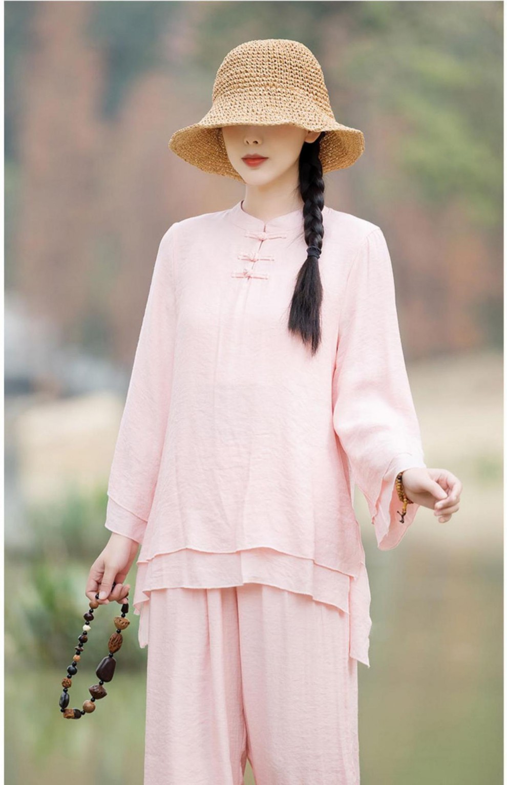 棉麻太极服女套装宽松棉麻春夏新款太极拳练功服晨练服表演服白色m