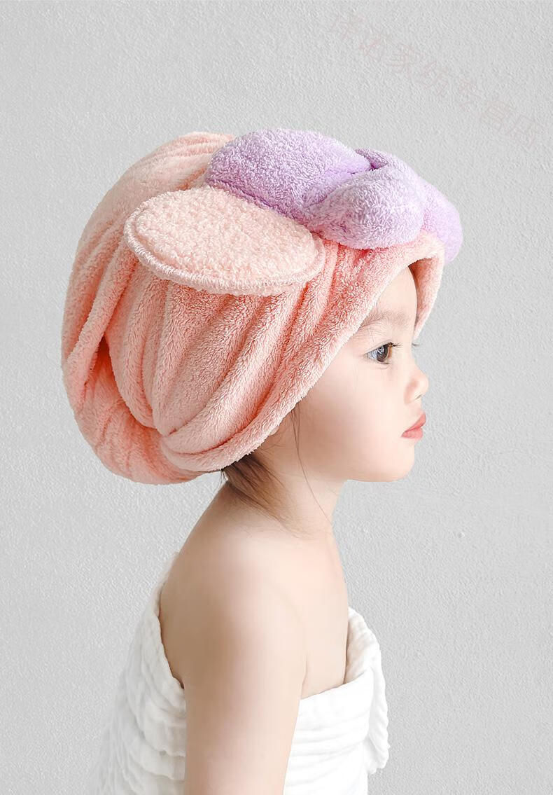 宝宝干发帽儿童干发帽女吸水速干浴帽宝宝包头发毛巾女童干发巾蝴蝶结