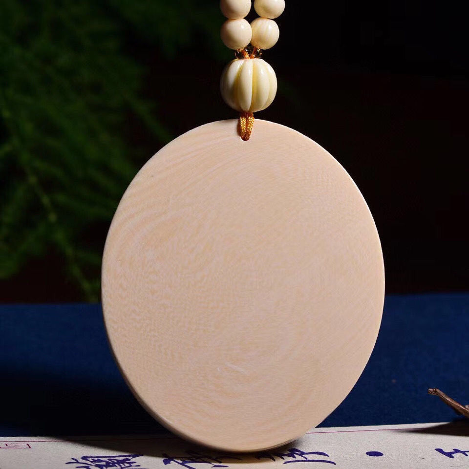 沐玛猛犸象牙观音雕件吊坠七夕情人节生日礼品礼物 朱砂单面立体观音