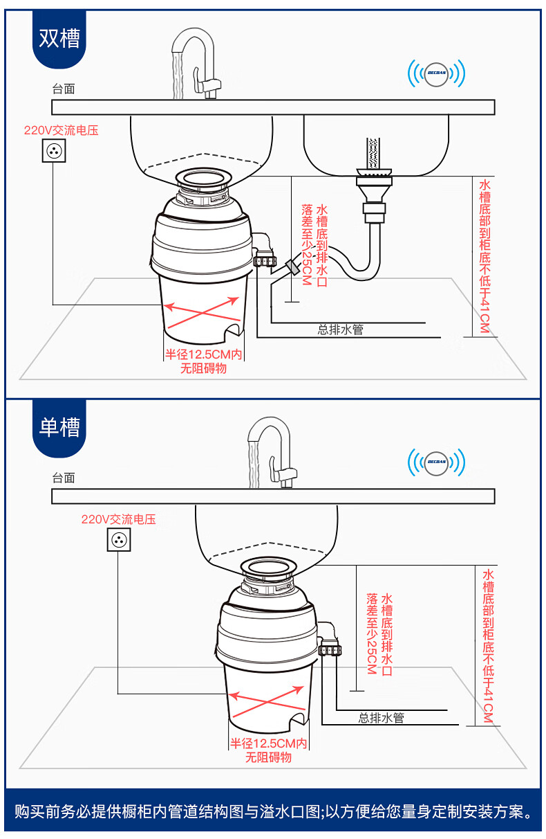 贝克巴斯厨余垃圾处理器贝克巴斯食物垃圾处理器家用厨房厨余粉碎机搅