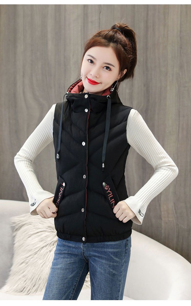 短款连帽马夹女2019春秋装秋冬新款韩版宽松背心夹克棉小马甲外穿