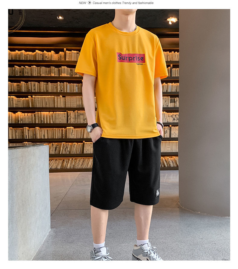 兄弟登短衣短裤一套的男夏季休闲短袖短衣短裤套装2022新款七分裤男士