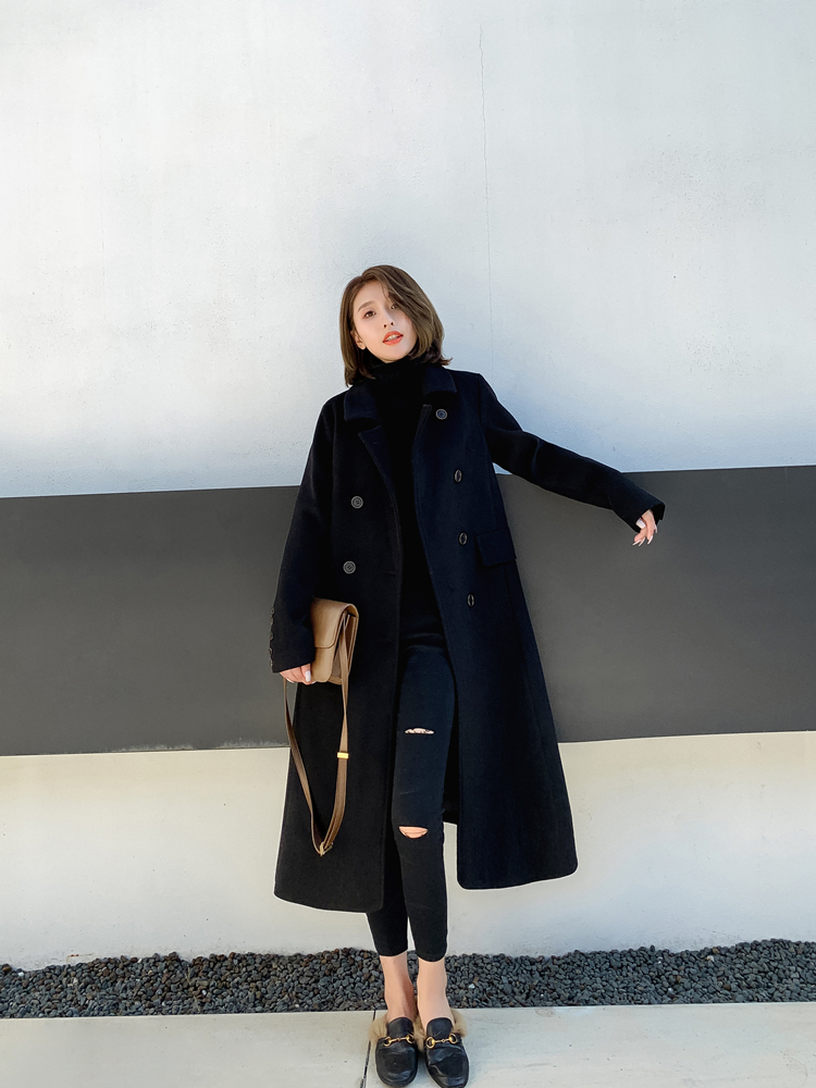 女装 毛呢大衣 其他品牌 风黑色呢子大衣女年新款流行中长款加厚冬季