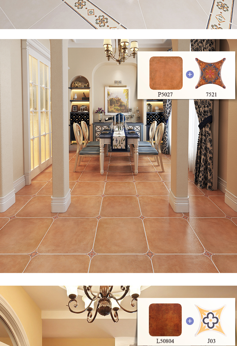 cklde美式乡村风格圆角砖花片客厅仿古砖瓷砖角花75mmh33