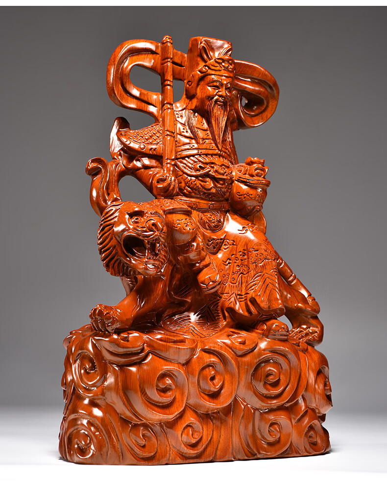 花梨木雕武财神赵公明骑虎神像摆件家居五路财神爷红木雕刻工艺品