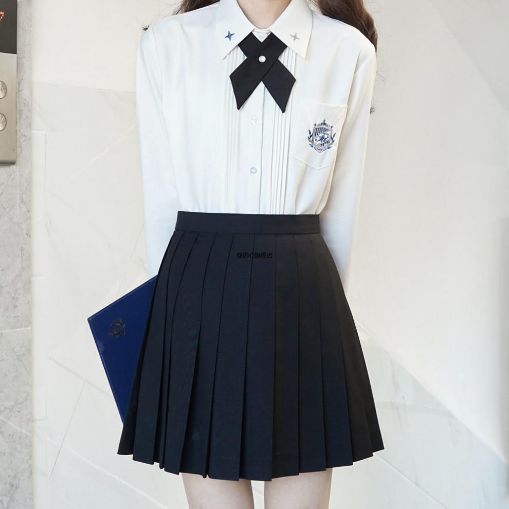 日系jk制服水手服jk基础款长袖风琴褶黑色白色衬衫女基础风琴褶角襟尖