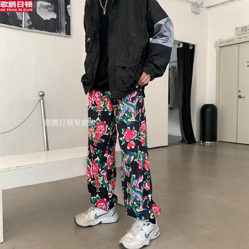 衣服国潮女装抖音网红炸街民族风秋冬东北大花裤子套装黑色花裤子l