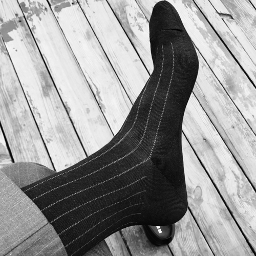 【2双】男士中筒袜黑色条纹正装袜子商务棉质薄款西装袜 黑色 均码