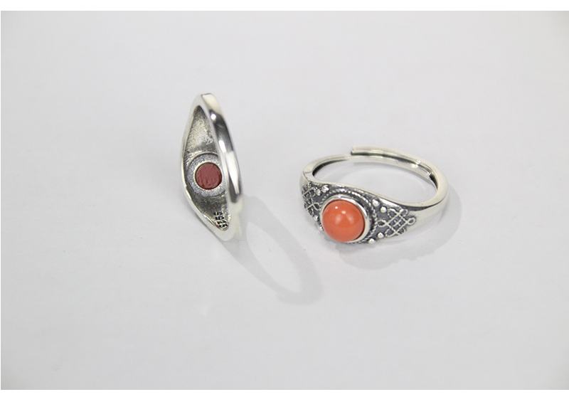 蒙古戒指蒙歌银饰族女款蒙族特色小巧简约活口指环复古做旧珊瑚石 红