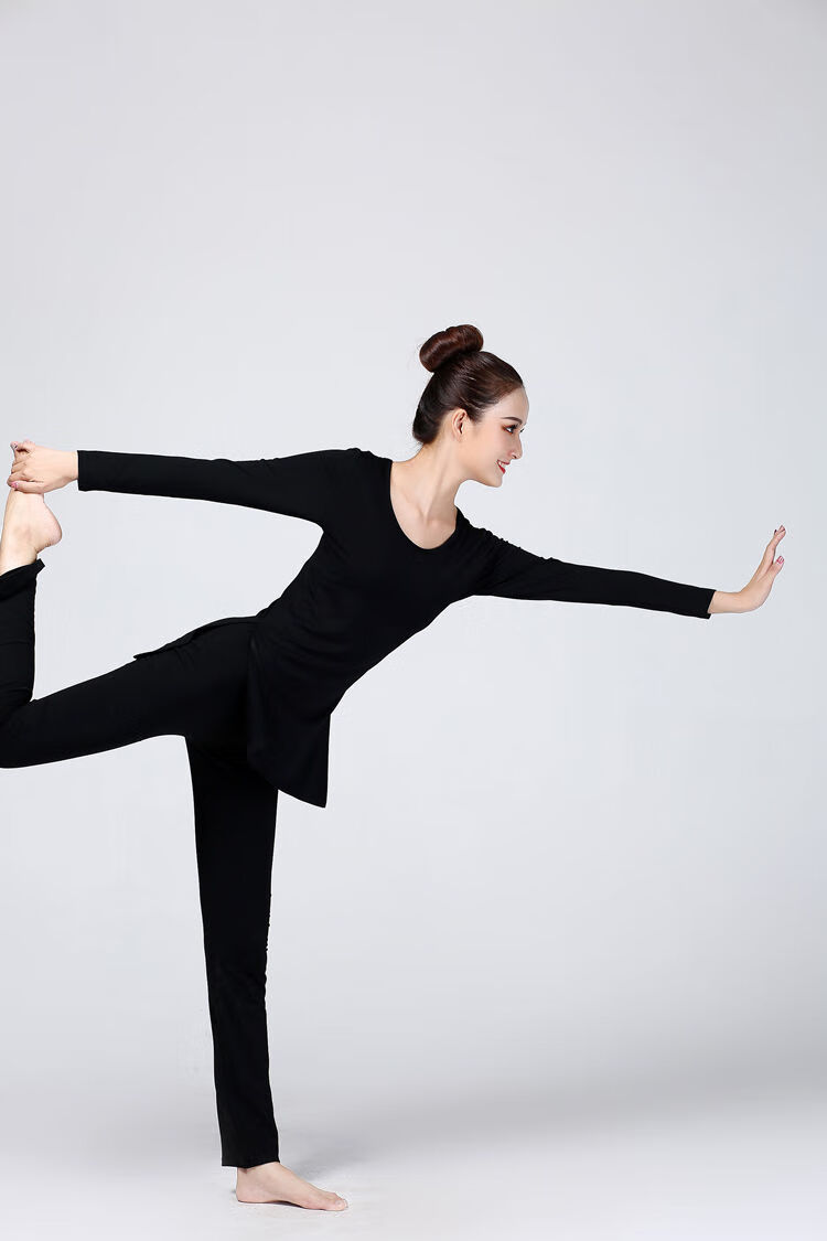 春夏瑜伽服套装女舞蹈练功服长袖开叉形体瑜伽服莫代尔健身服套装单件