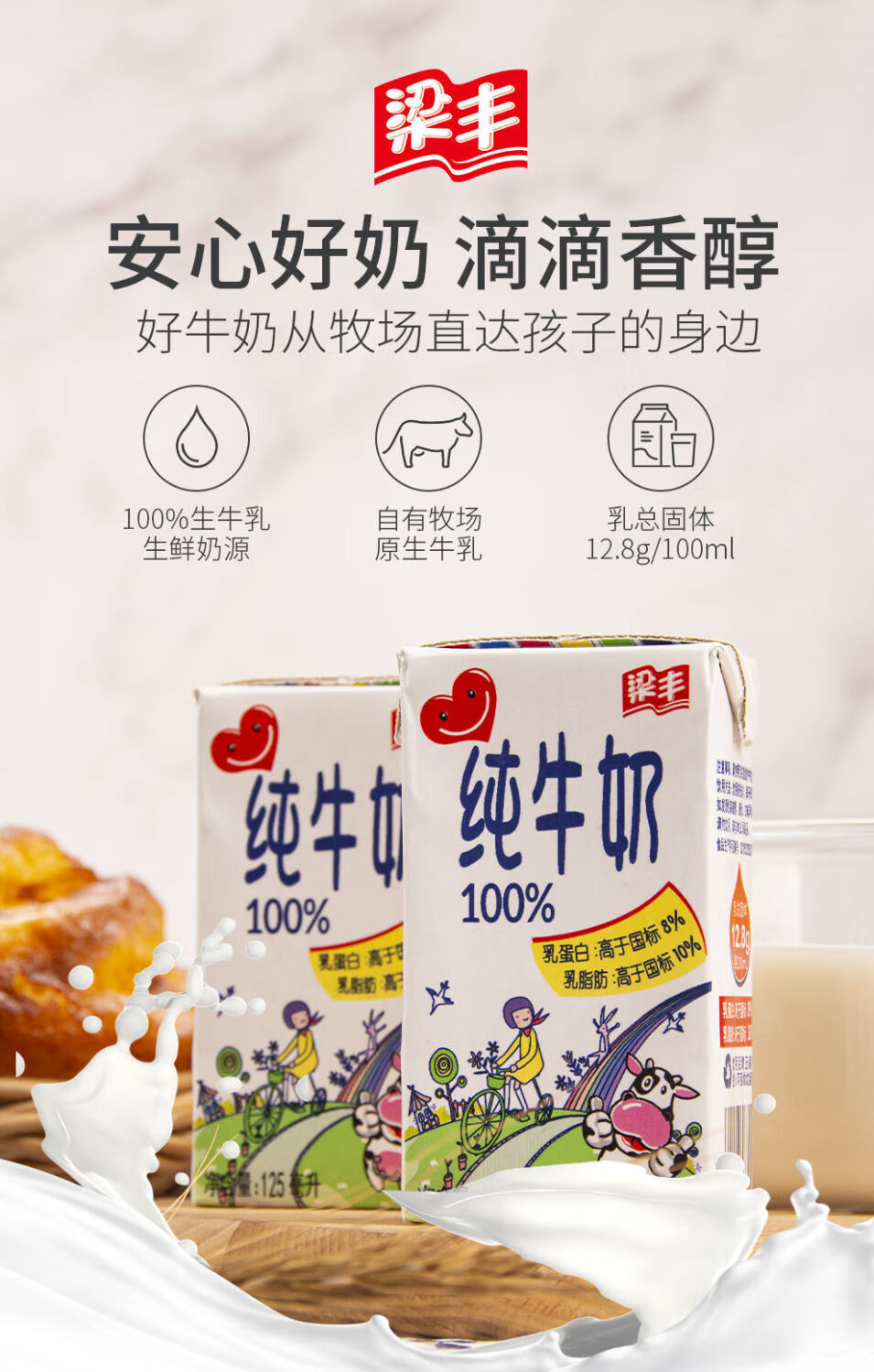 梁丰早餐奶儿童学生整箱牛奶礼盒装125ml10盒