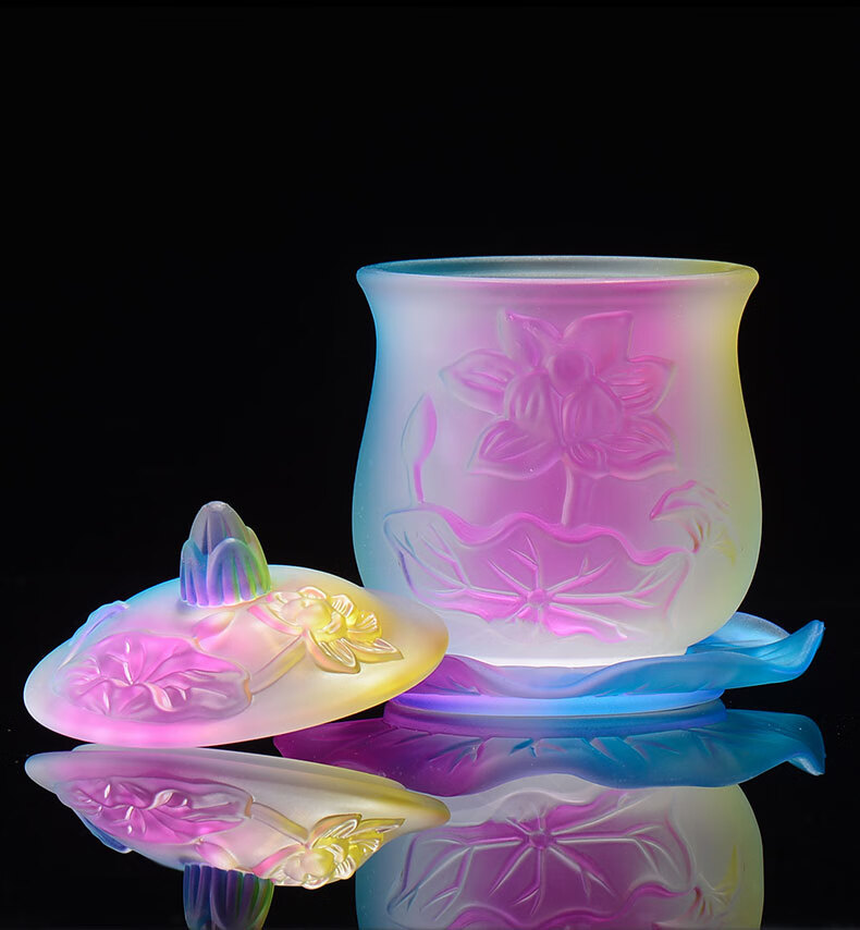 艺巅吉彩 七彩莲花供水杯琉璃供佛圣水杯佛前供水杯家用观音供佛杯