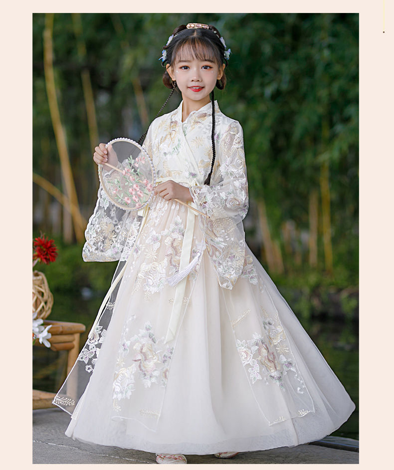 女童汉服儿童古装超仙襦裙小女孩中国风连衣裙春秋仙气古风新款冬香槟