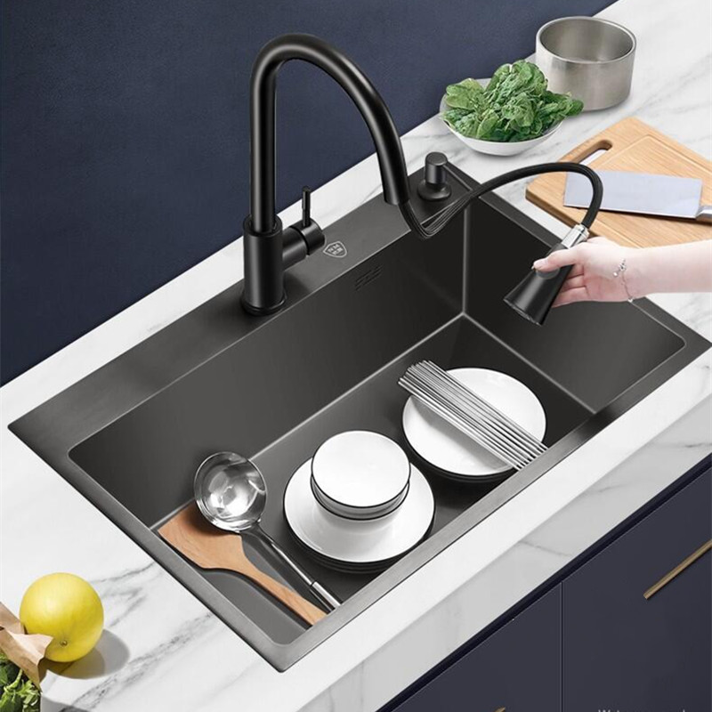 欧琳水槽单槽纳米黑色304不锈钢厨房台下洗菜盆家用手工盆洗碗池水槽