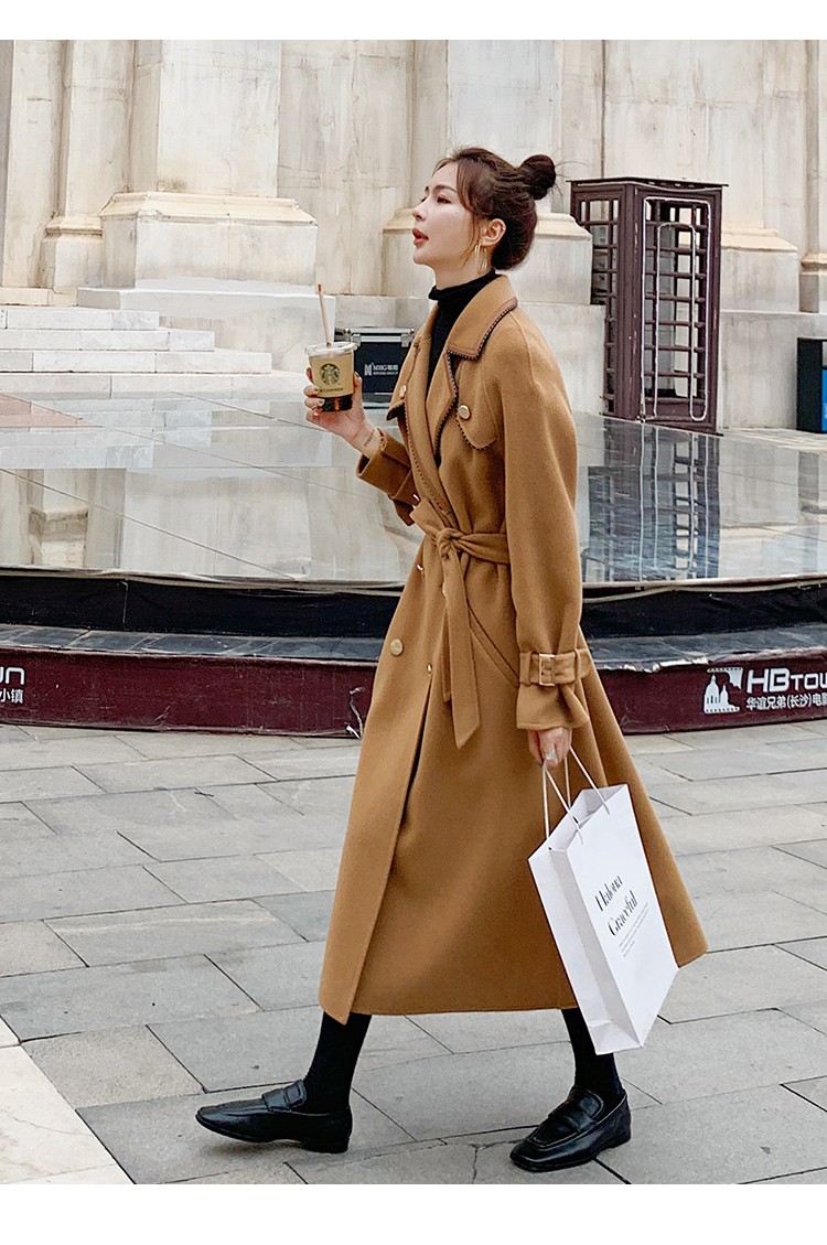 毛呢外套女2021年秋冬新款气质女神范流行设计感呢子大衣艾优驼色m