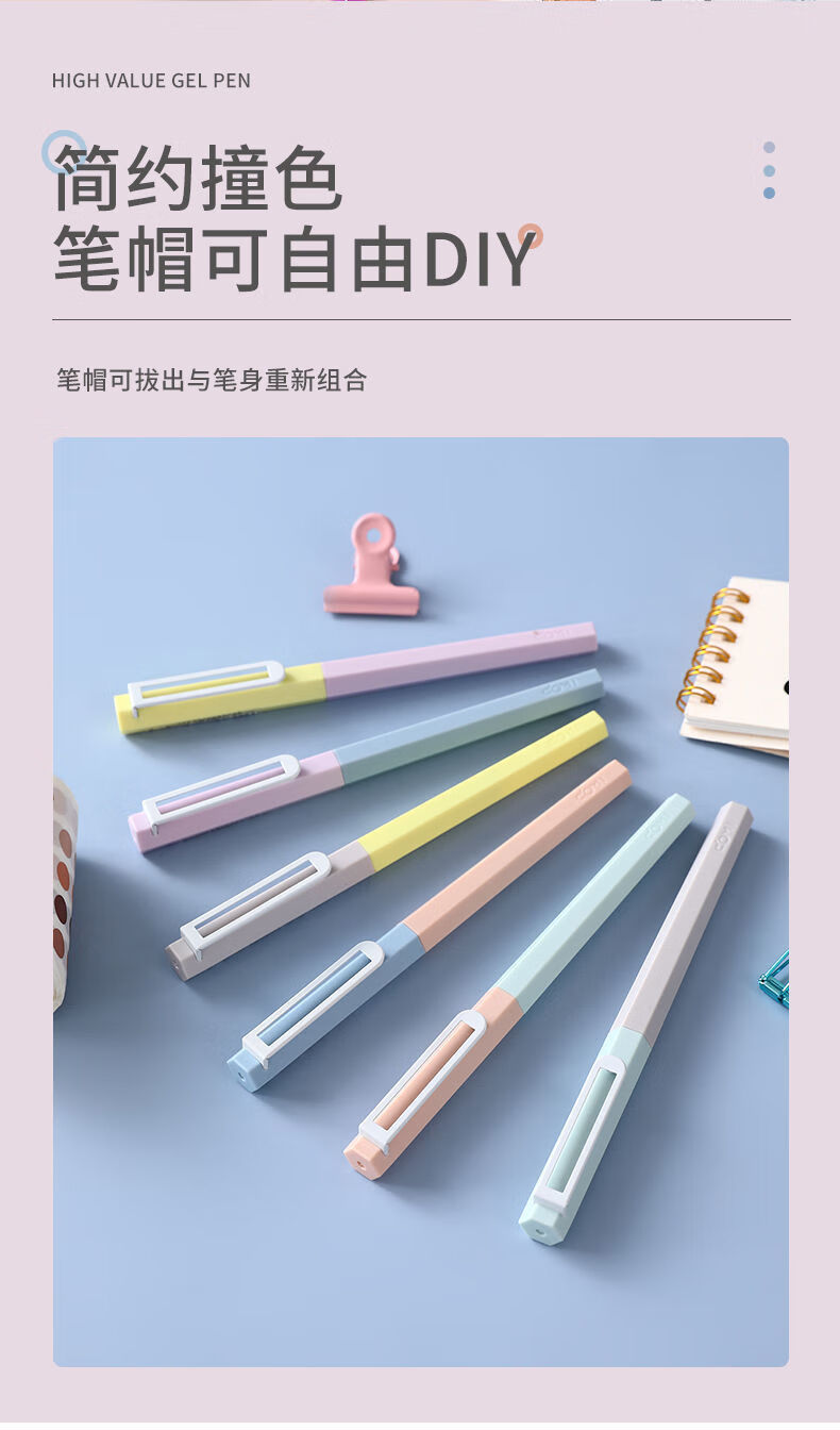 马卡龙中性笔高颜值学习用品六角杆水笔大容量05考试笔文艺学生文具