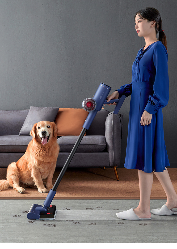 德尔玛无线吸尘器拖地一体机手持式大吸力家用车载除螨二合一蓝色