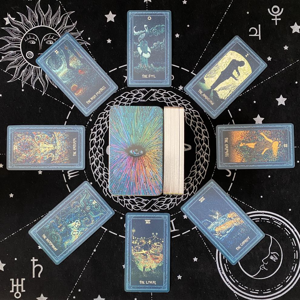 prismavisionstarot棱镜塔罗英文卡牌铁盒口袋装烫银边棱镜塔罗铁盒