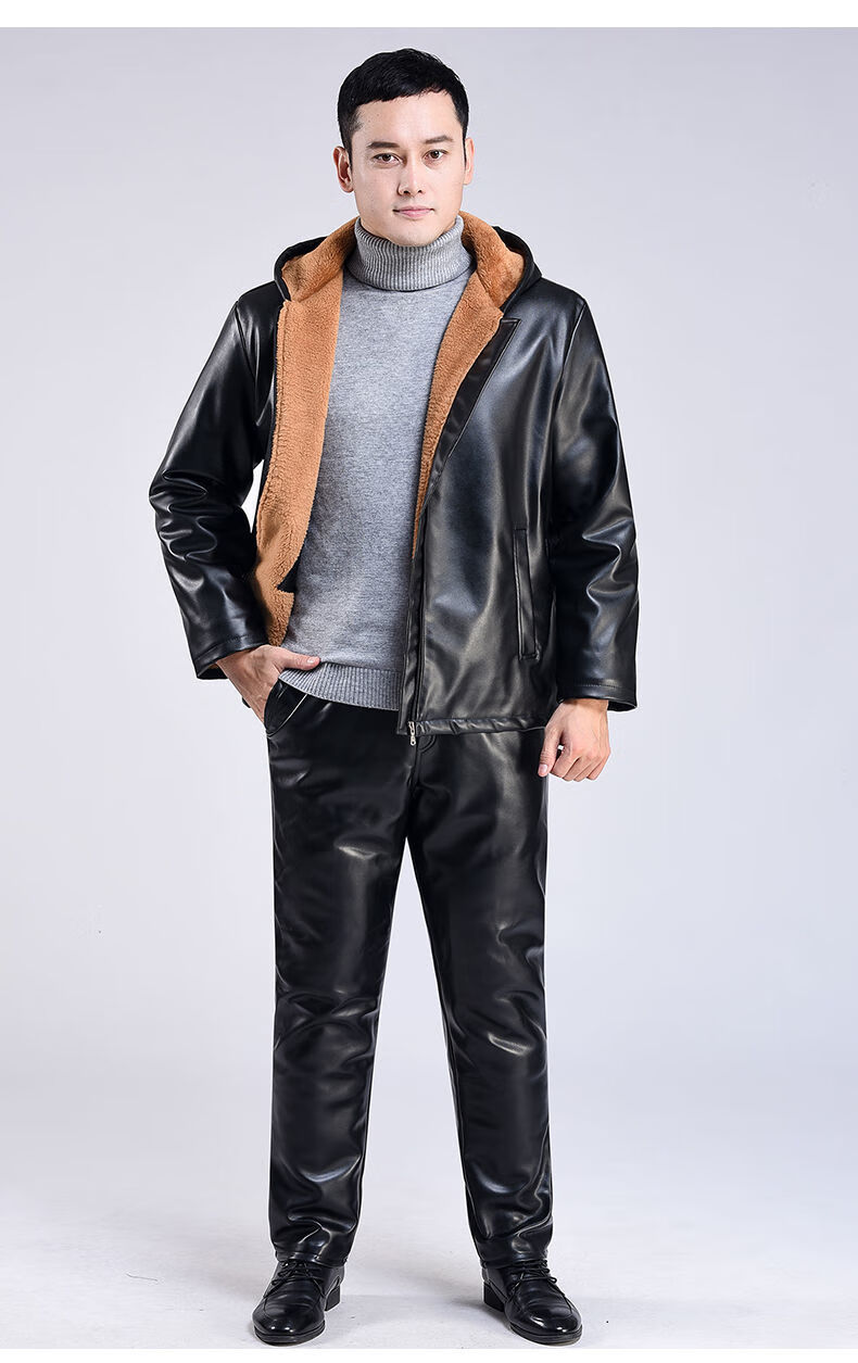 2022新款男装皮裤男加绒加厚宽松防油防水工作服代驾装备冬季保暖皮衣